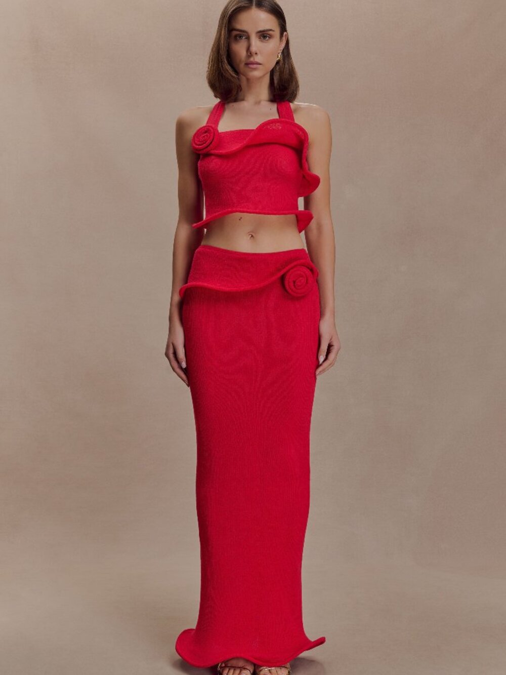 NWT Meshki  Samira Halter Knit Set - Red